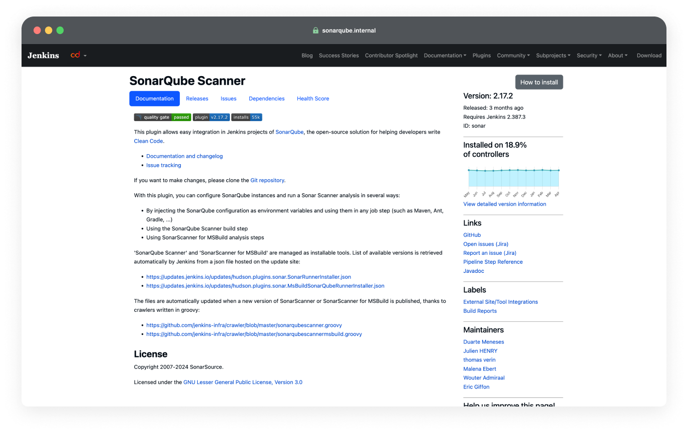 sonarqube scanner plugin for jenkins page