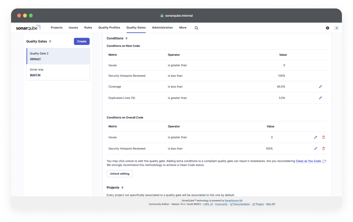 sonarqube qualitygate page